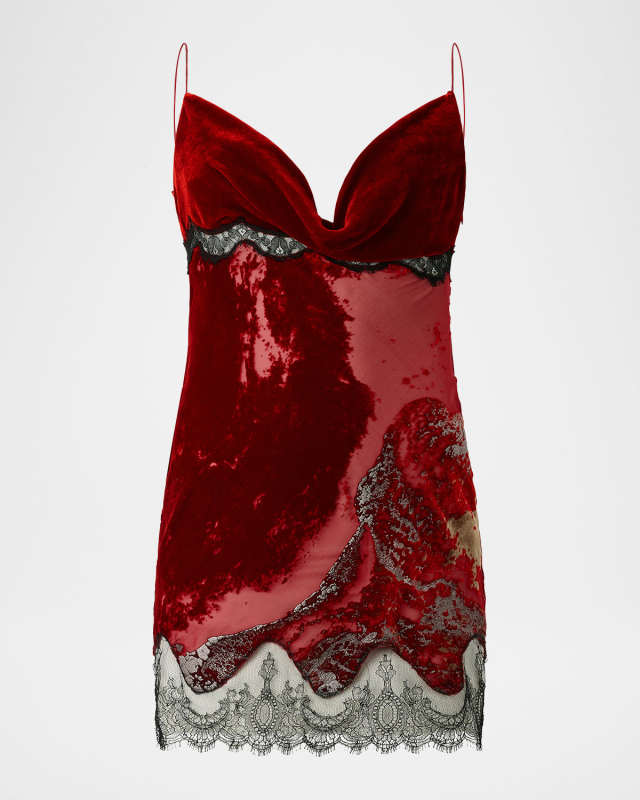 Velvet Devore Lace Mini Slip Dress